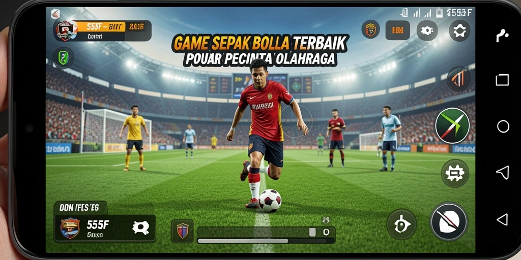 Tampilan gameplay menarik dalam 555F dengan aksi sepak bola intens.