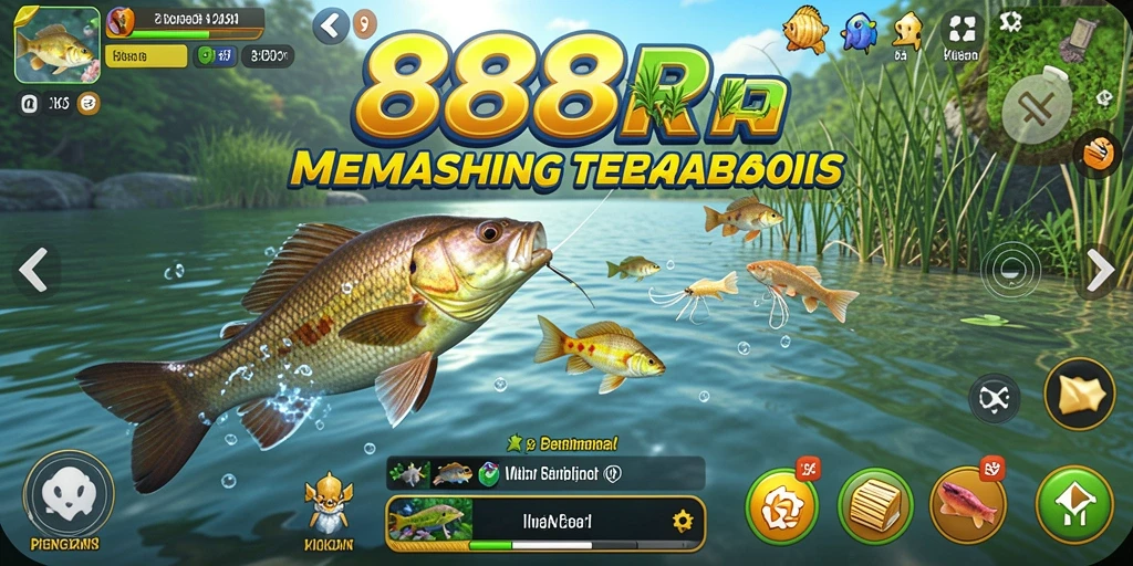 Tangkapan ikan yang mengesankan dalam permainan 888R dengan latar belakang indah.