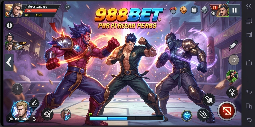 Gameplay 988BET dengan karakter bertarung yang mendebarkan dan grafis menakjubkan.