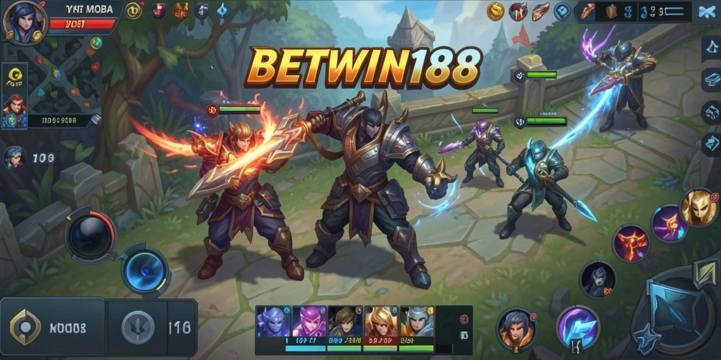 Screenshot BETWIN188 menampilkan aksi seru di arena MOBA.