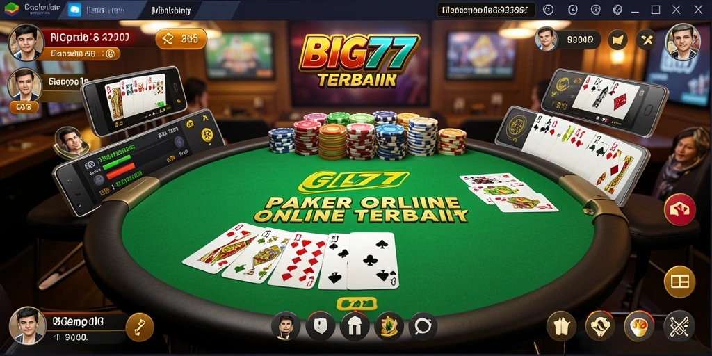 Screenshot gameplay BIG77 menampilkan suasana pertandingan Poker yang intens.