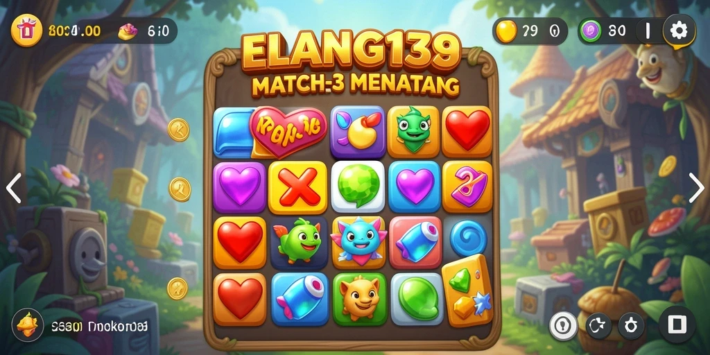 Screenshot utama ELANG138 menampilkan gameplay Match-3 yang seru.
