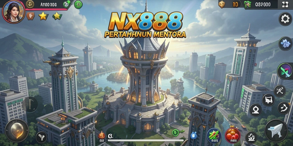 Screenshot gameplay NX888 menampilkan aksi menara pertahanan yang mendebarkan.