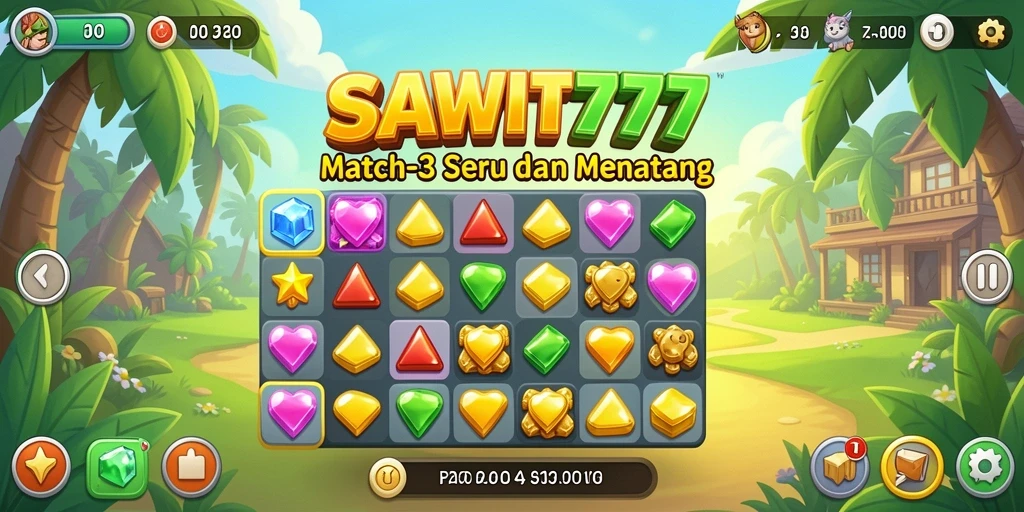 Screenshot menampilkan keseruan bermain SAWIT777 dengan gameplay Match-3 yang menarik.