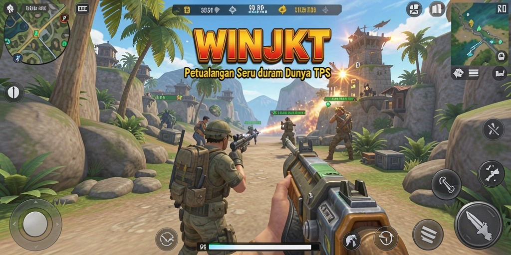 Tampilan seru gameplay WINJKT dengan aksi menembak yang mendebarkan.